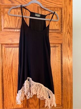 Maude Black Camisole with Cream Fringe Hem